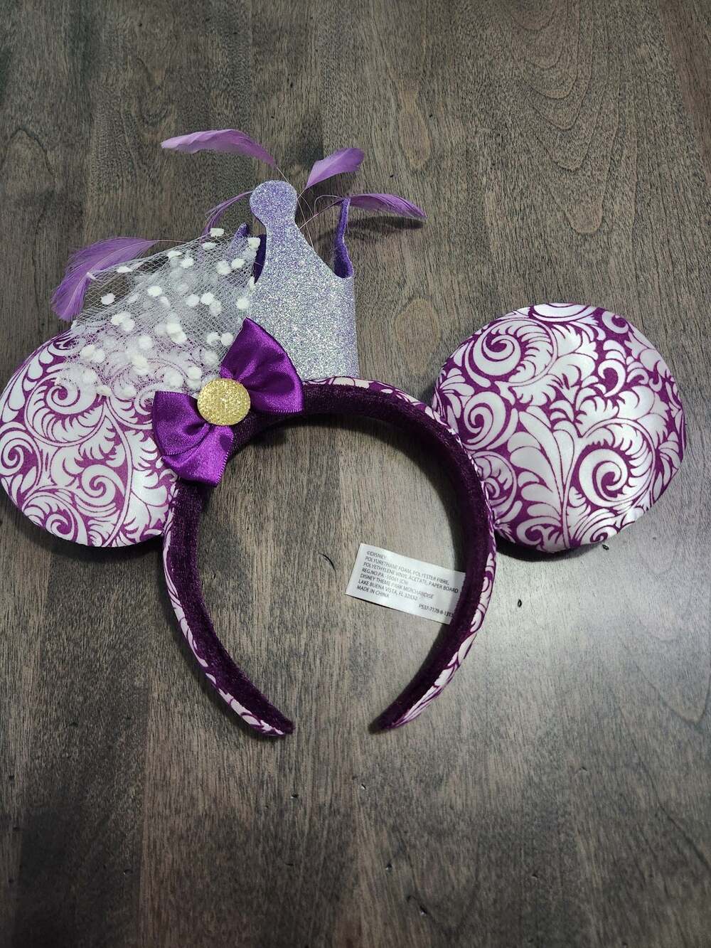 Disney Parks Minnie Mouse Crown Jubilee Purple and White Swirl Ears Headband